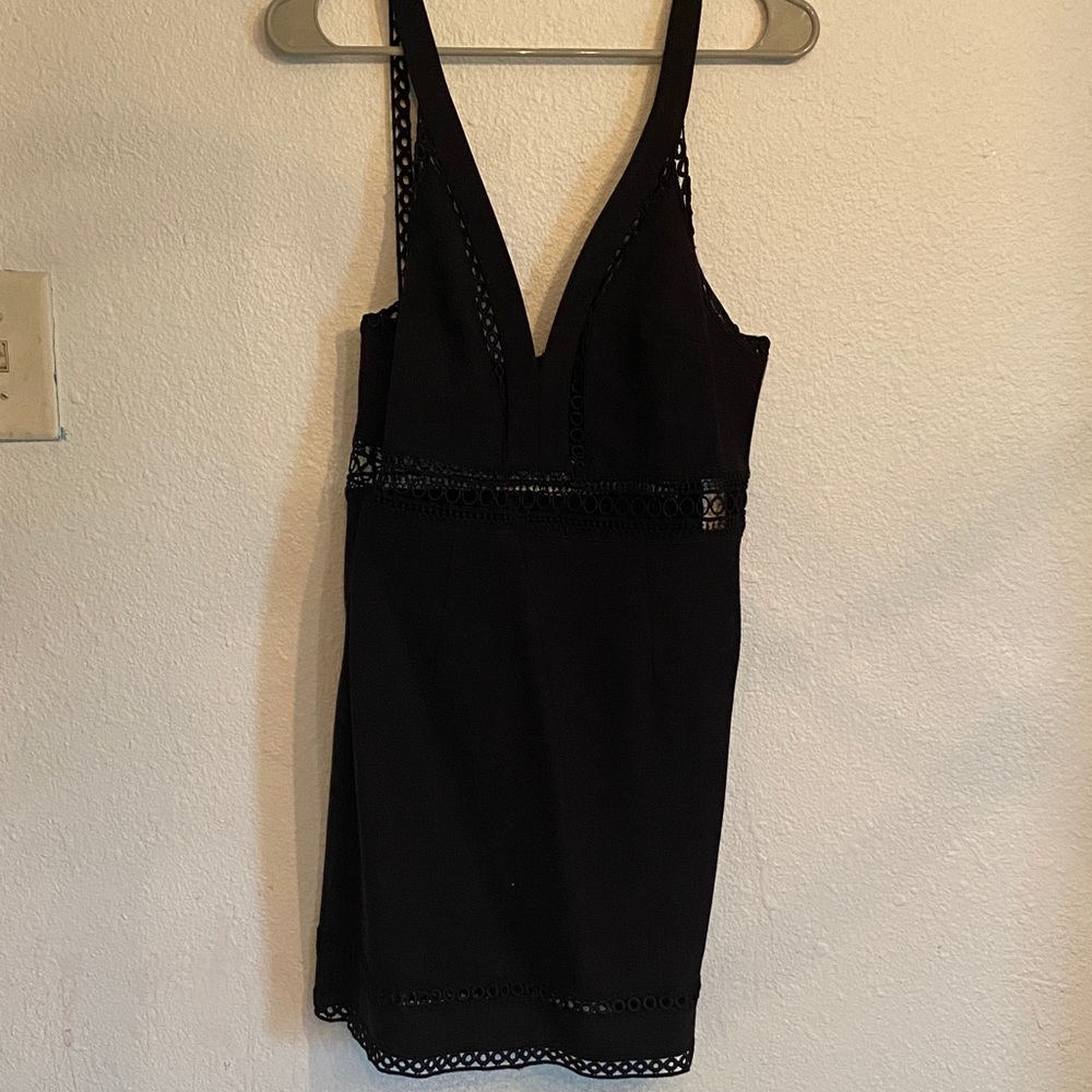 Free People Black Mini Dress with Lace Trim